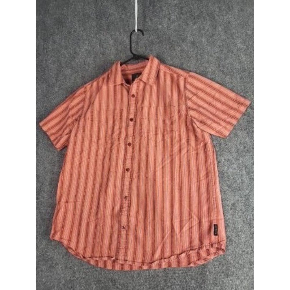 Prana Shirt Mens S Small Orange Brown Striped Short Sleeve Button Up Lightweight